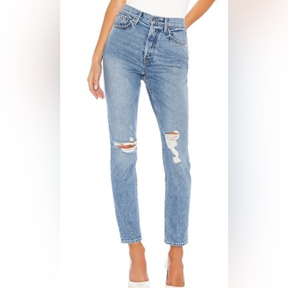 NWT GRLFRND super high rise Karolina skinny leg cotton denim distressed jeans 24